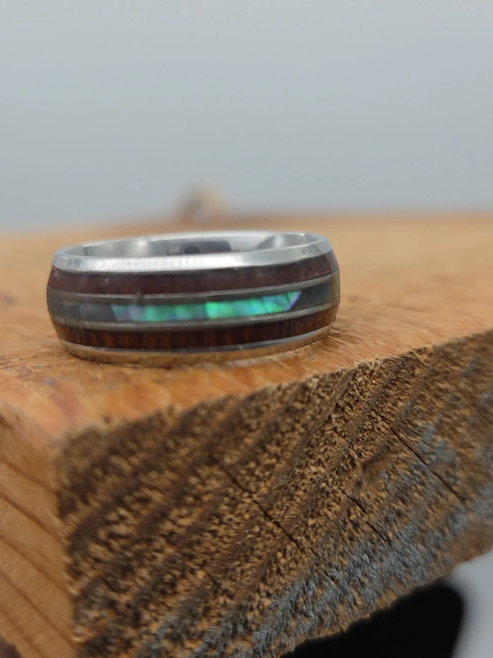 Koa‎ Wood Tungsten Abalone Hawaiian Men's Ring Size 10.5
